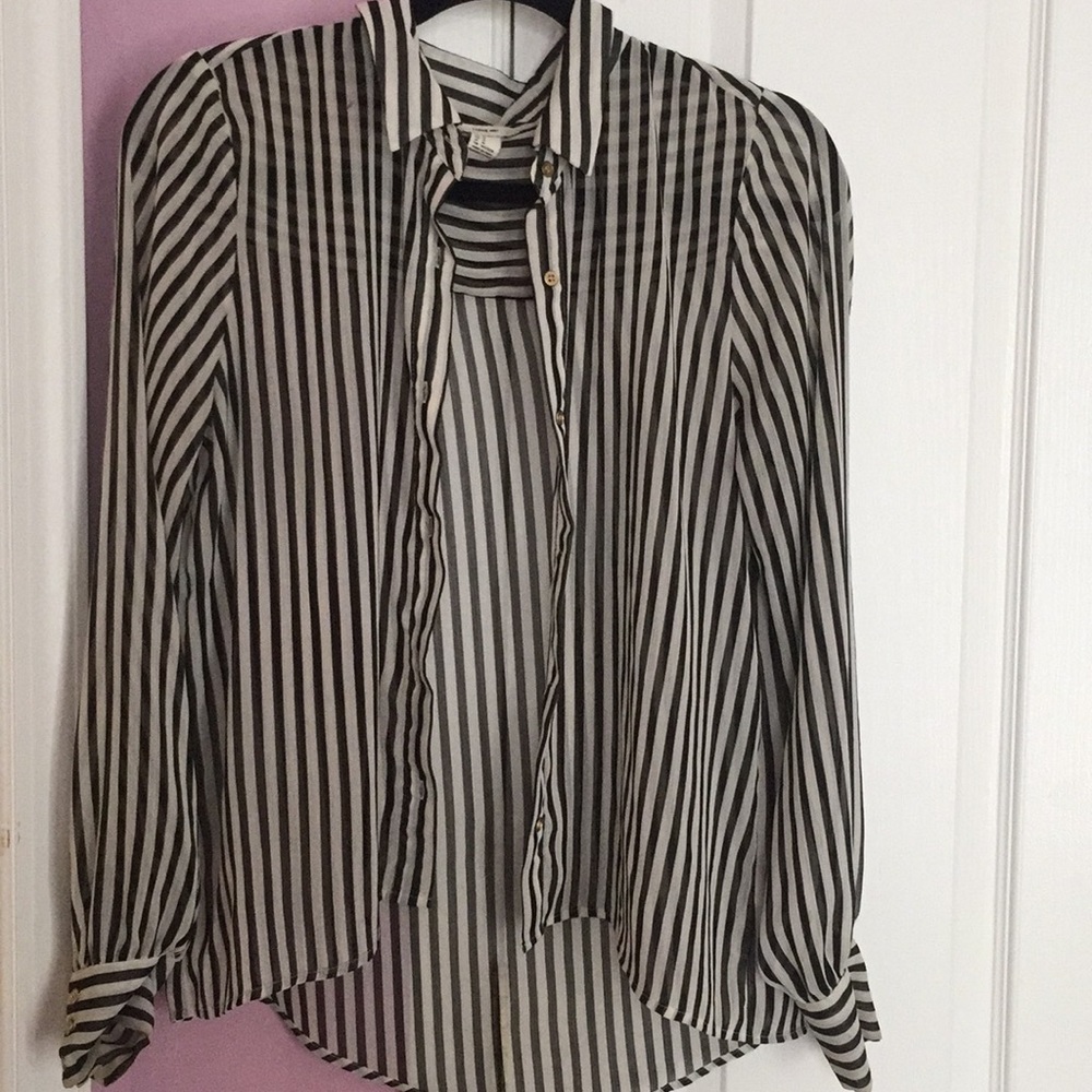 Black and white vertical striped button down.